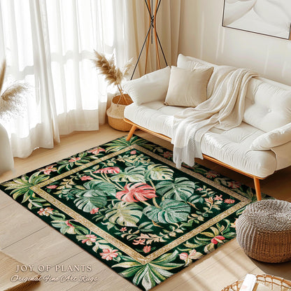 Eclectic Botanicals Statement Rug | Whimsical Home Aesthetic Monstera Deliciosa Tropical Greenhouse Area Rug Plant Lover Colorful Greenery |