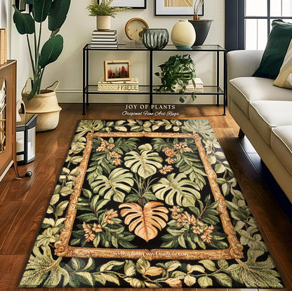 Bold Botany Greenhouse Rug | Multicolored Statement Rug Ethereal Botanicals Houseplant Aesthetic Swiss Cheese Plant Area Rug Indie Bedroom