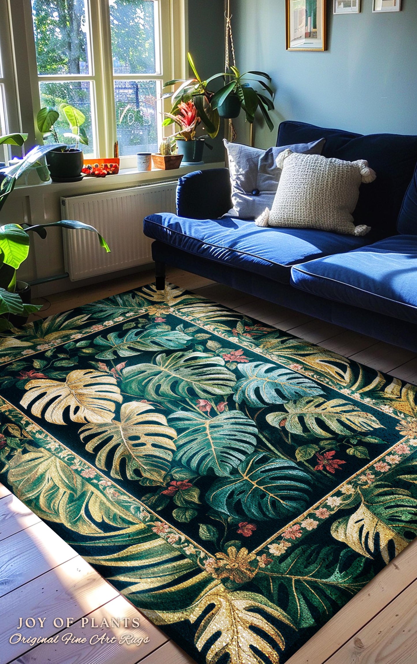 Jungle Inspired Monstera Rug | Maximalist Jungle Bedroom Vintage Tropical Houseplant Lover Accent Rug Woodland Statement Rug Plant Themed |