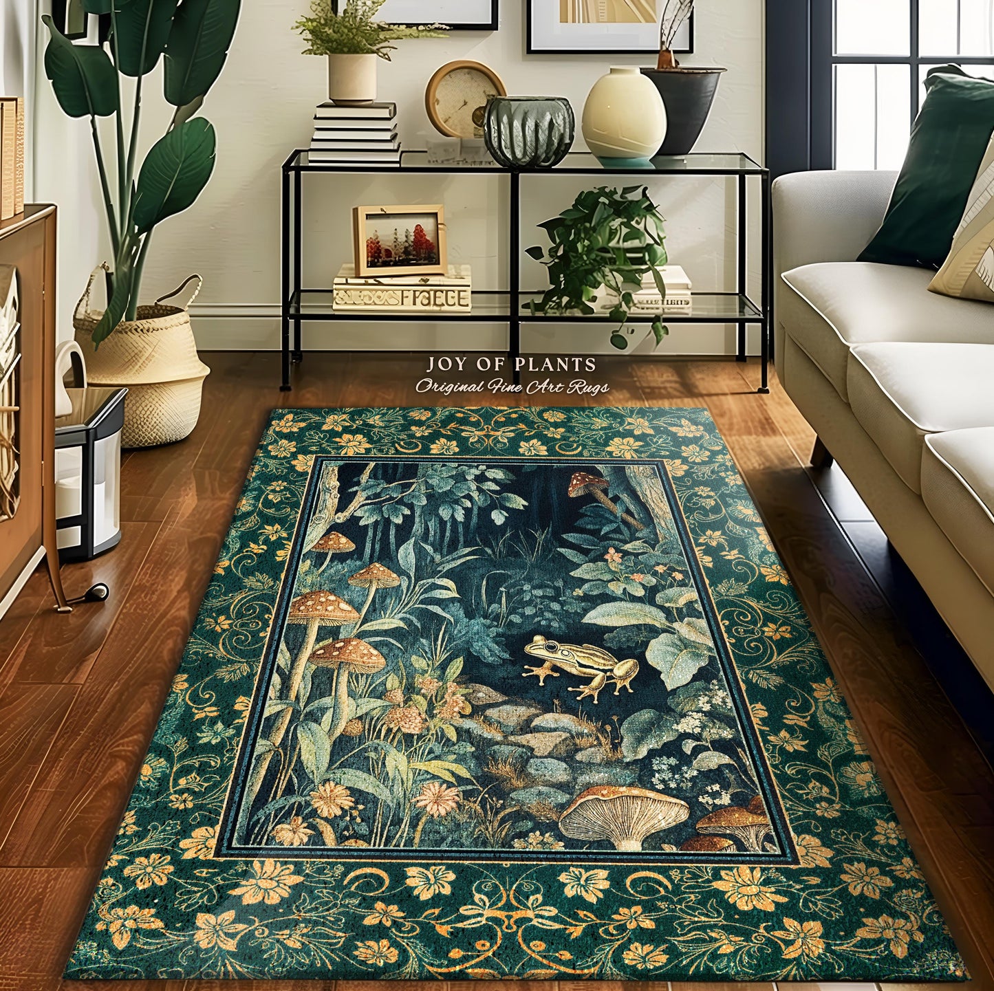 Retro Fungi Forest Area Rug | Botanical Wonders Mystic Cute Outdoorsy Accent Rug for Eclectic Bedroom Goblincore Fairycore Woodland Whimsy |