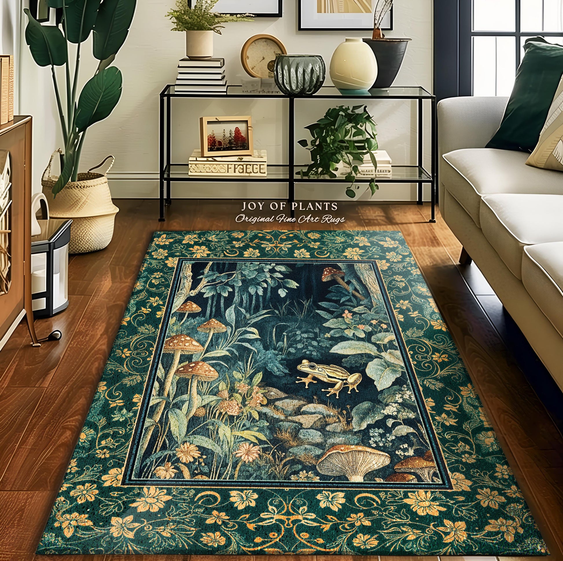 Retro Fungi Forest Area Rug | Botanical Wonders Mystic Cute Outdoorsy Accent Rug for Eclectic Bedroom Goblincore Fairycore Woodland Whimsy |