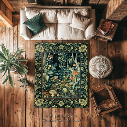 Magical Mushroom Folklore Forest Rug | Cute Woodland Area Rug for Bedroom Goblincore Forest Woodland Whimsy Toadstool Aesthetic Nature Lover