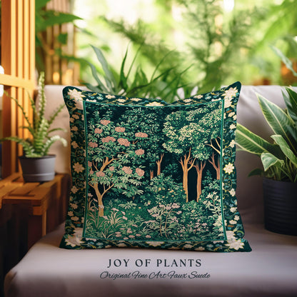 Dark Woodland Whimsical Forest Pillow | Whimsigothic Folklore Inspired Room Decor Ethereal Aesthetic Woven Cushion Accent Fairycore Bedroom