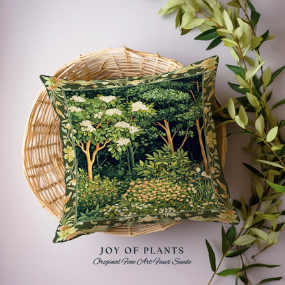 Emerald Green Medieval Tree Tapestry Pillow | Magical Woodland Cottagecore Aesthetic Nature Lover Book Nook Olive Green Decor Bohemian Cute