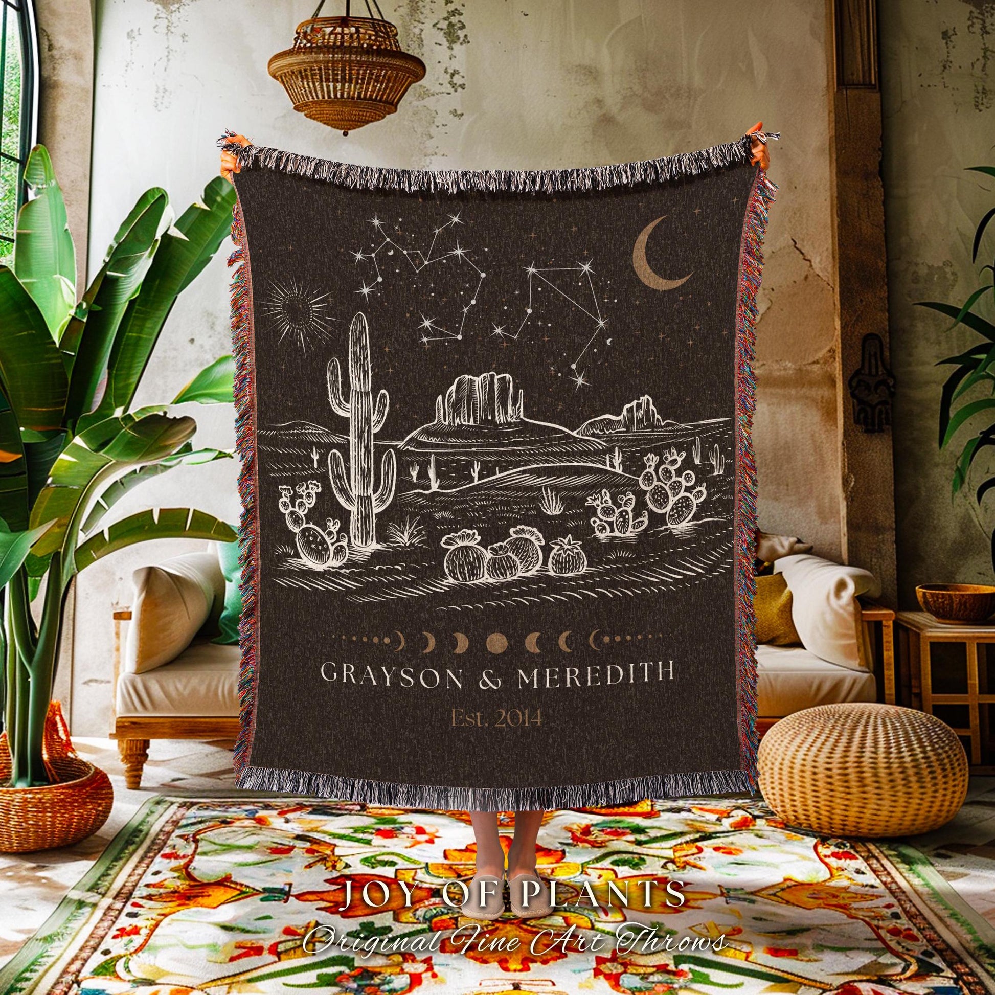 Desert Aesthetic Cosmic Couple Blanket | Trendy Southwestern Wall Art Modern Desert Aesthetic Zodiac Sign Couples Custom Constellation Cute