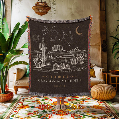Desert Aesthetic Cosmic Couple Blanket | Trendy Southwestern Wall Art Modern Desert Aesthetic Zodiac Sign Couples Custom Constellation Cute