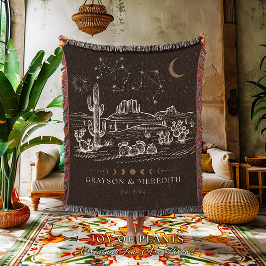 Desert Aesthetic Cosmic Couple Blanket | Trendy Southwestern Wall Art Modern Desert Aesthetic Zodiac Sign Couples Custom Constellation Cute