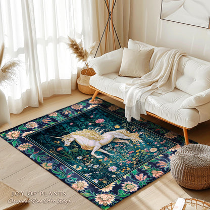Storybook Elegance Magical Accent Rug | Unicorn Area Rug Dark Fairytale Gothic Maximalist Colorful Whimsical Victorian Fairycore Area Rug |