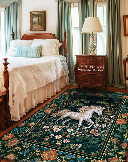 Storybook Aesthetic Mystic Unicorn Rug | Colorful Maximalist Area Rug Whimsical Victorian Fairycore Ethereal Bedroom Rug Medieval Woodland |