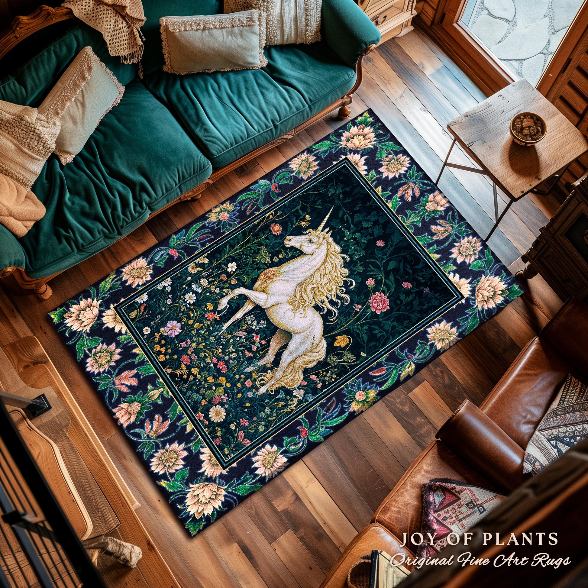 Storybook Elegance Magical Accent Rug | Unicorn Area Rug Dark Fairytale Gothic Maximalist Colorful Whimsical Victorian Fairycore Area Rug |