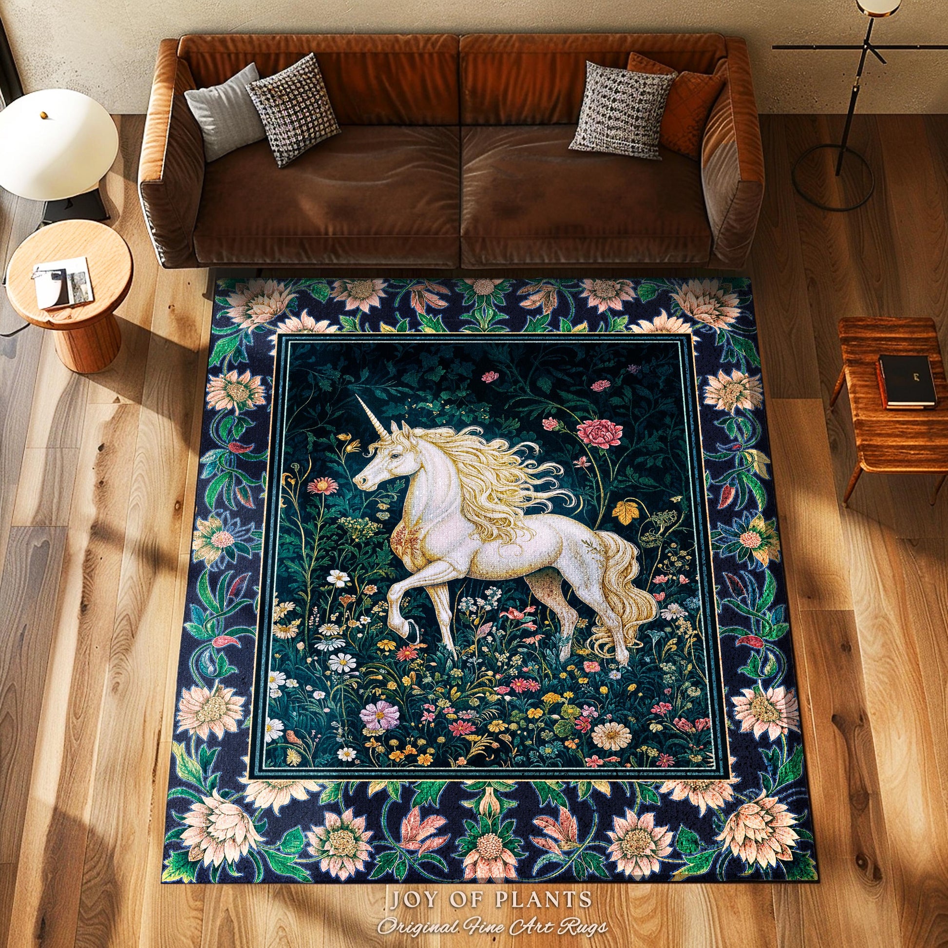 Storybook Elegance Magical Accent Rug | Unicorn Area Rug Dark Fairytale Gothic Maximalist Colorful Whimsical Victorian Fairycore Area Rug |