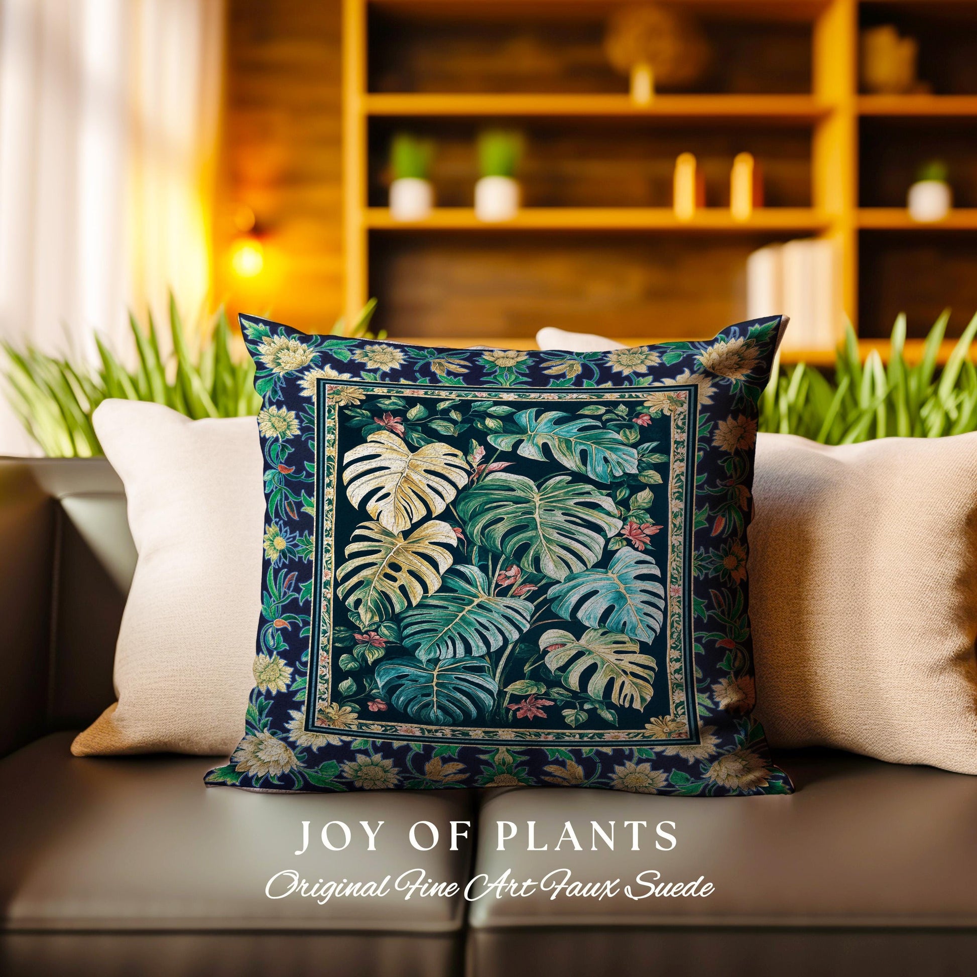 Elegant Jungle Leaves Pillow Woven | Dreamy Cottagecore Maximalist Tapestry Cushion for Houseplant Lover Cute Forestcore Monstera Jungle
