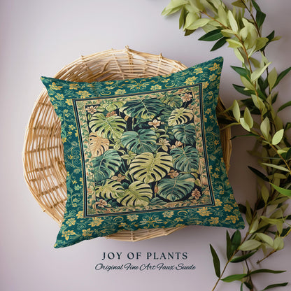Cozy Plant Room Throw Pillow | Jungle Vibes Dark Academia Woven Cushion Houseplant Lover Housewarming Gift Whimsigoth Eclectic Bedroom |