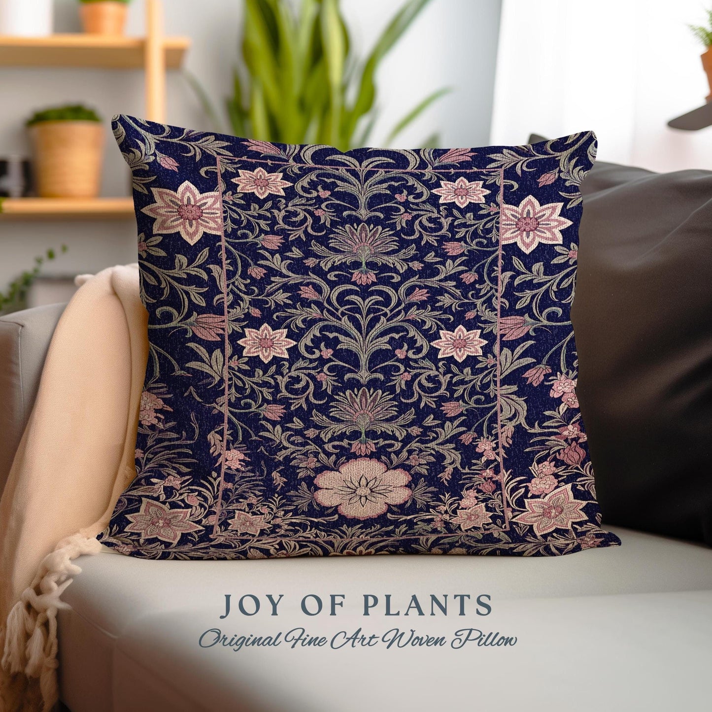 Whimsical Florals Accent Pillow | Dark Renaissance Style Art Deco Aesthetic Purple Botanical Cushion Rug Morris Inspired Fairycore Gothic