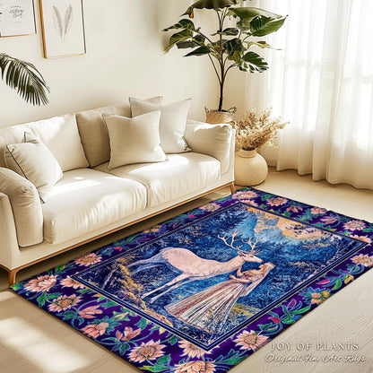 Woodland Renaissance Rustic Rug | Royal Elegance Accent Rug Storybook Fantasy Aesthetic Vintage Princesscore Ethereal Forest Deer Medieval |