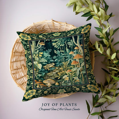 Magical Mushroom Folklore Forest Pillow | Cute Woodland Woven Cushion for Bedroom Goblincore Forest Woodland Whimsy Toadstool Aesthetic |