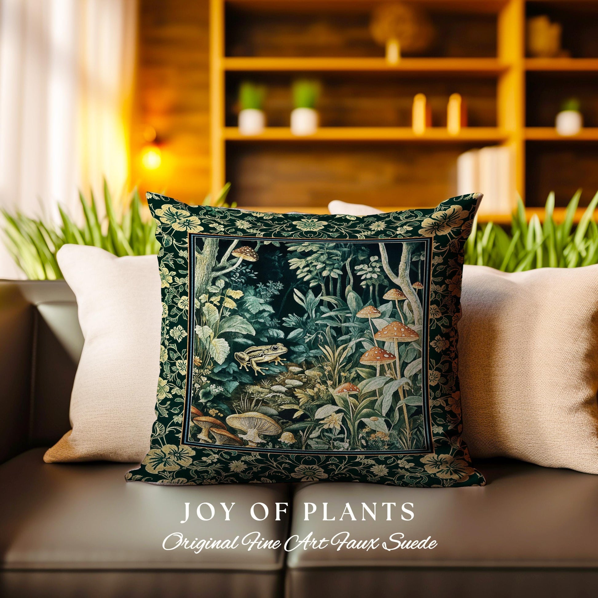 Magical Mushroom Folklore Forest Pillow | Cute Woodland Woven Cushion for Bedroom Goblincore Forest Woodland Whimsy Toadstool Aesthetic |