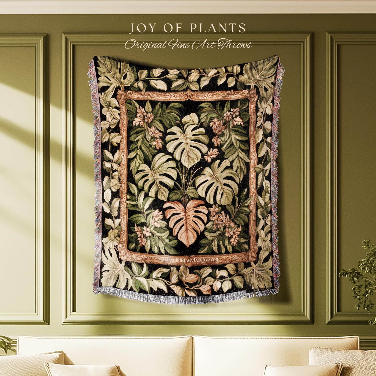 Forestcore Tropigoth Woven Blanket | Jungle Whimsy Dark Academia Bedroom Cottagecore Houseplant Lover Maximalist Tapestry Throw Botanical |