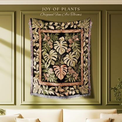 Forestcore Tropigoth Woven Blanket | Jungle Whimsy Dark Academia Bedroom Cottagecore Houseplant Lover Maximalist Tapestry Throw Botanical |