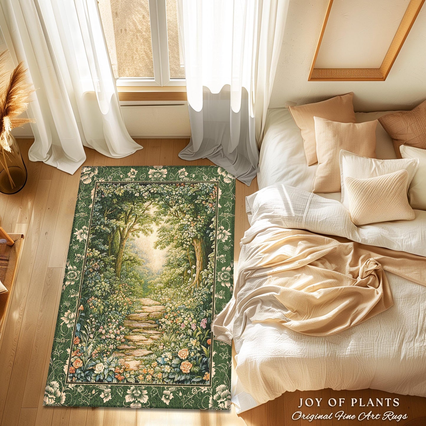 Mystic Garden Fairytale Landscape Area Rug | Fairycore Woodland Nature Lover Book Nook Floor Mat Cozy Earthy Bedroom Decor Whimsical Floral