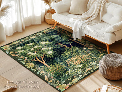 Emerald Green Medieval Tree Area Rug | Magical Woodland Cottagecore Aesthetic Nature Lover Book Nook Bedroom Olive Green Decor Bohemian Cute