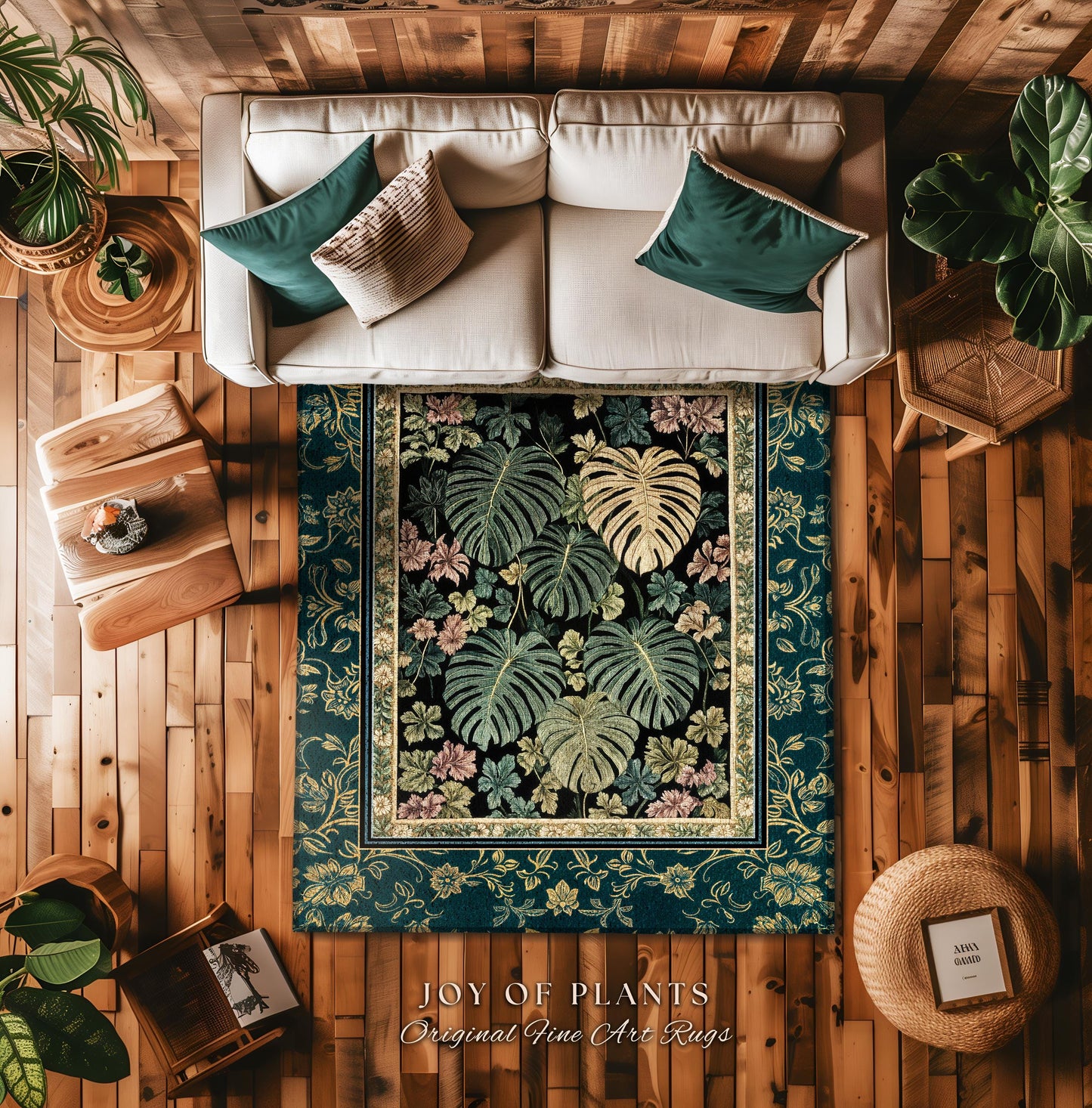 Earthy Botanical Boho Area Rug | Woodland Enchantment Tropical Statement Rug Maximalist Elegance Woodland Moody Classic Jungle Vibe Bedroom