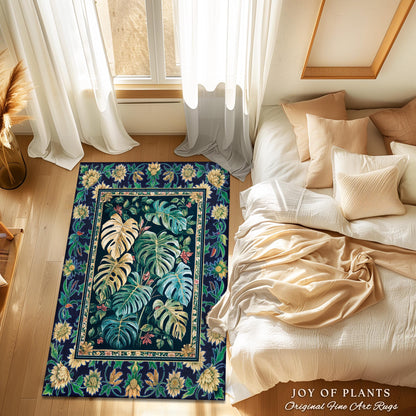 Enchanting Forest Tropical Statement Rug | Earthy Green Colors Maximalist Elegant Statement Rug Woodland Moody Jungle Vibe Plant Lover Room