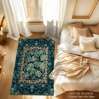 Jungle Vibe Emerald Accent Rug | Botanical Elegance Plant Lover Bedroom Woodland Enchantment Tropical Statement Rug Maximalist Rustic Forest