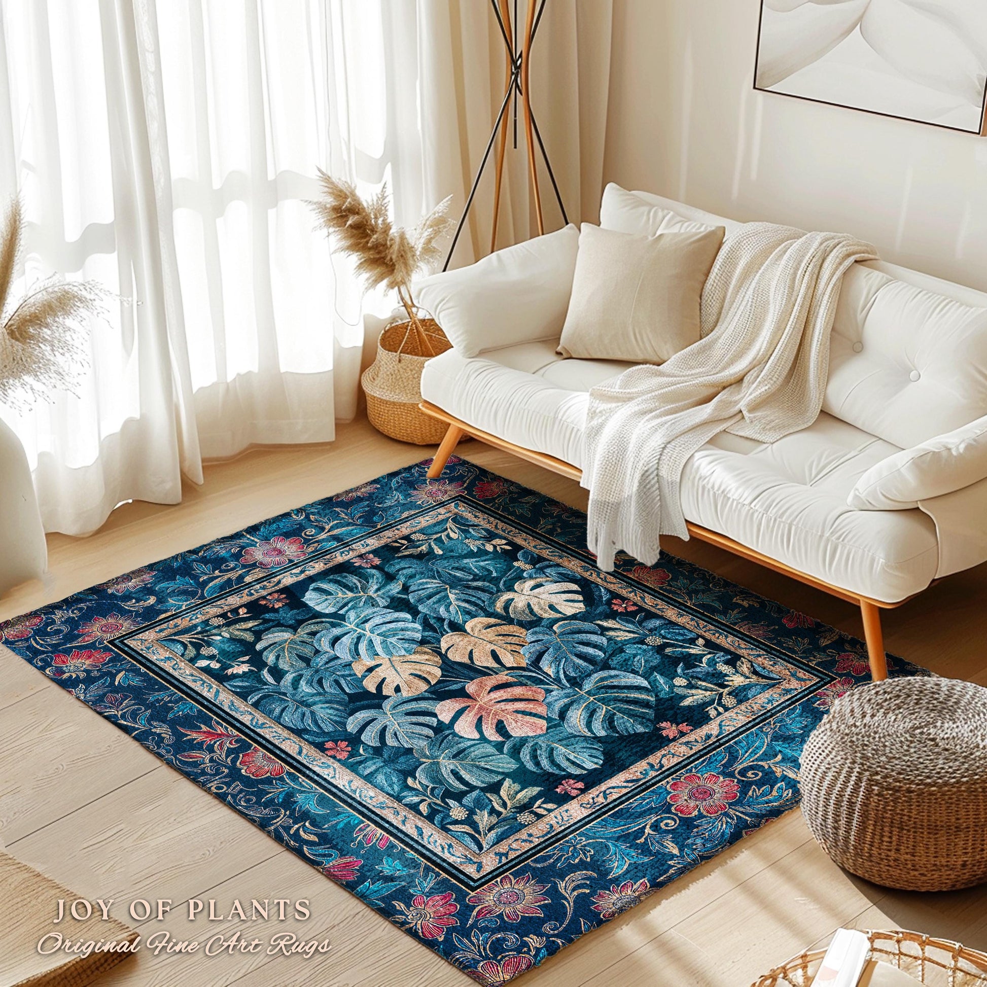 Bohemian Aesthetic Maximalist Rug | Dark Botanical Elegant Statement Rug Woodland Decor Houseplant Love Moody Jungle Vibe Monstera Area Rug