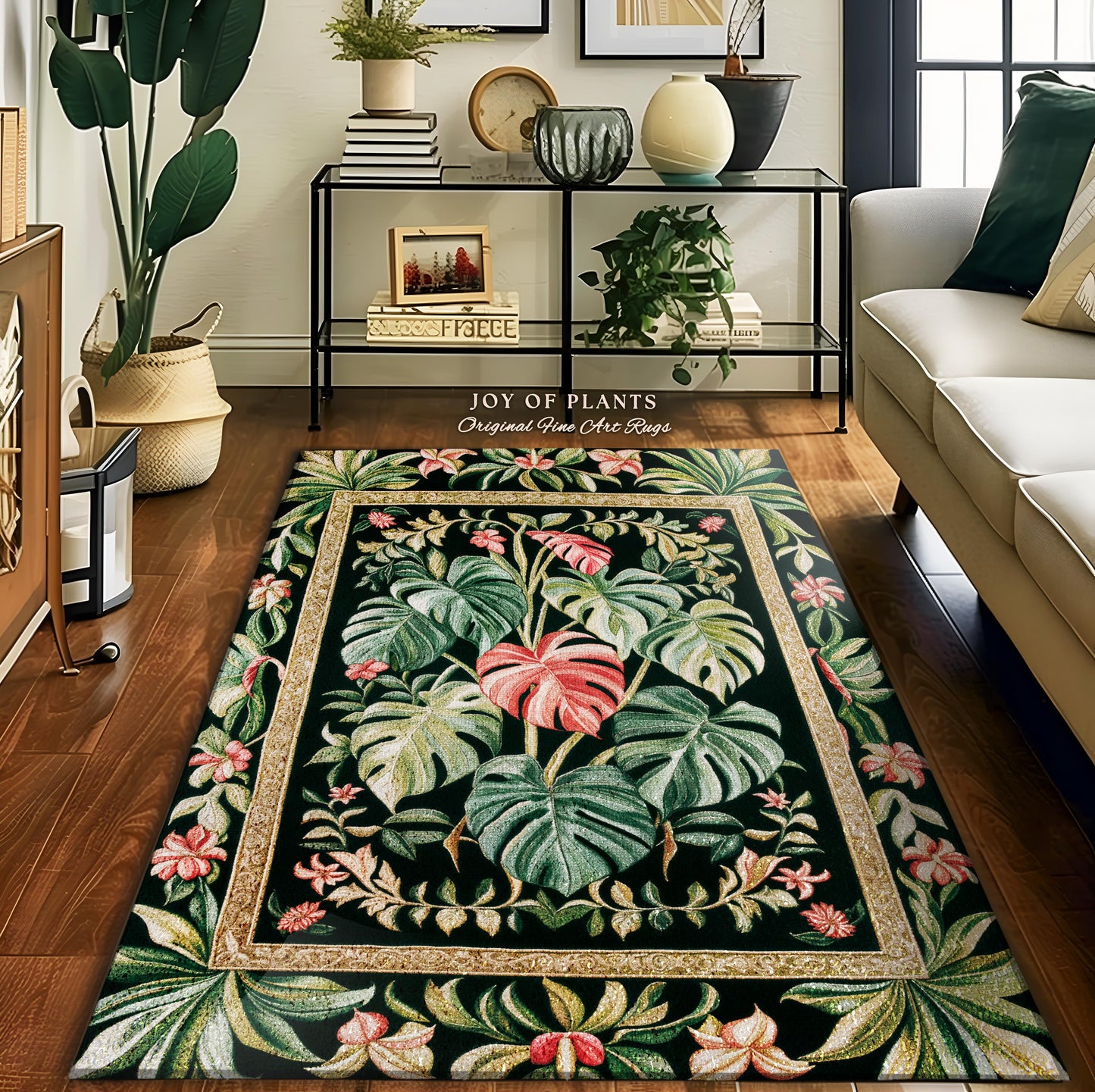 Eclectic Botanicals Statement Rug | Whimsical Home Aesthetic Monstera Deliciosa Tropical Greenhouse Area Rug Plant Lover Colorful Greenery |