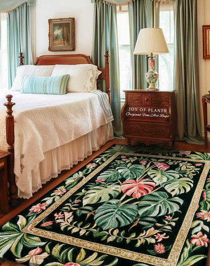 Eclectic Botanicals Statement Rug | Whimsical Home Aesthetic Monstera Deliciosa Tropical Greenhouse Area Rug Plant Lover Colorful Greenery |