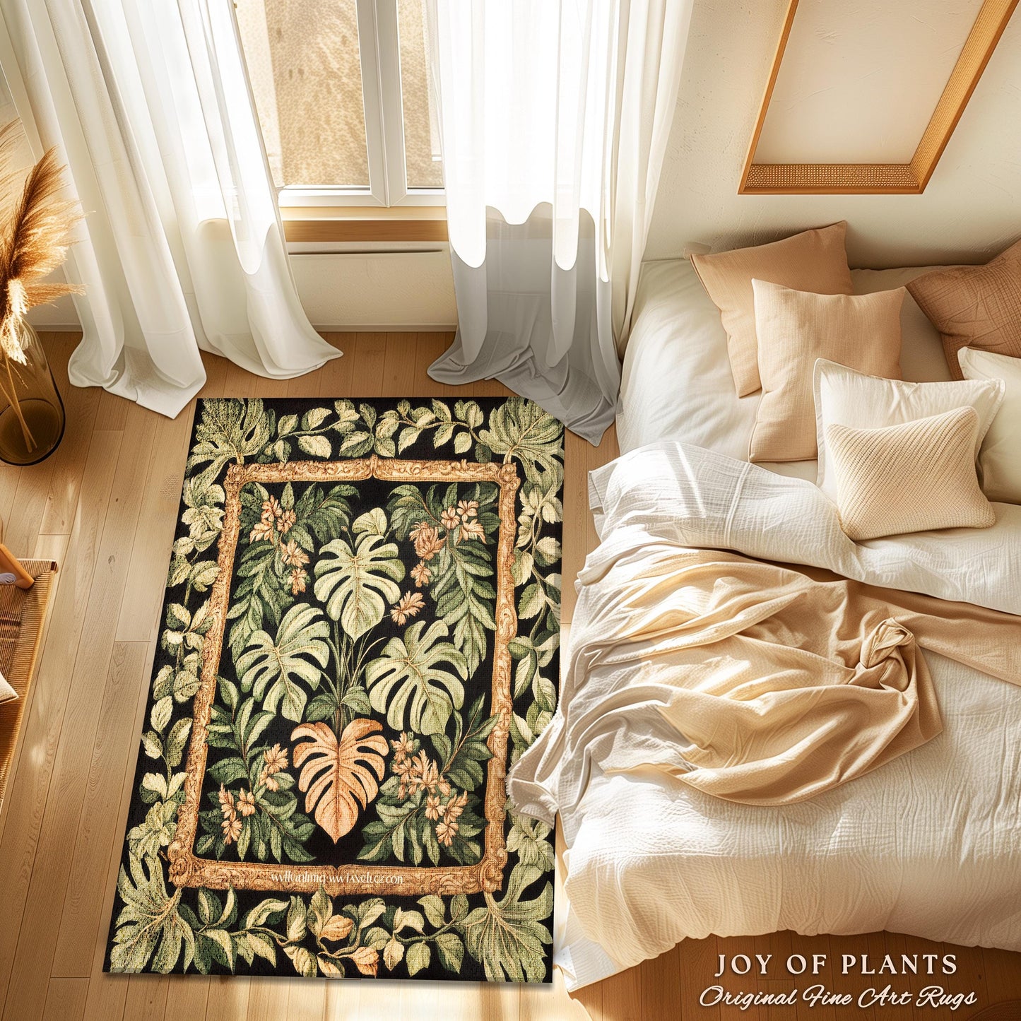 Bold Botany Greenhouse Rug | Multicolored Statement Rug Ethereal Botanicals Houseplant Aesthetic Swiss Cheese Plant Area Rug Indie Bedroom