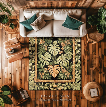 Bold Botany Greenhouse Rug | Multicolored Statement Rug Ethereal Botanicals Houseplant Aesthetic Swiss Cheese Plant Area Rug Indie Bedroom