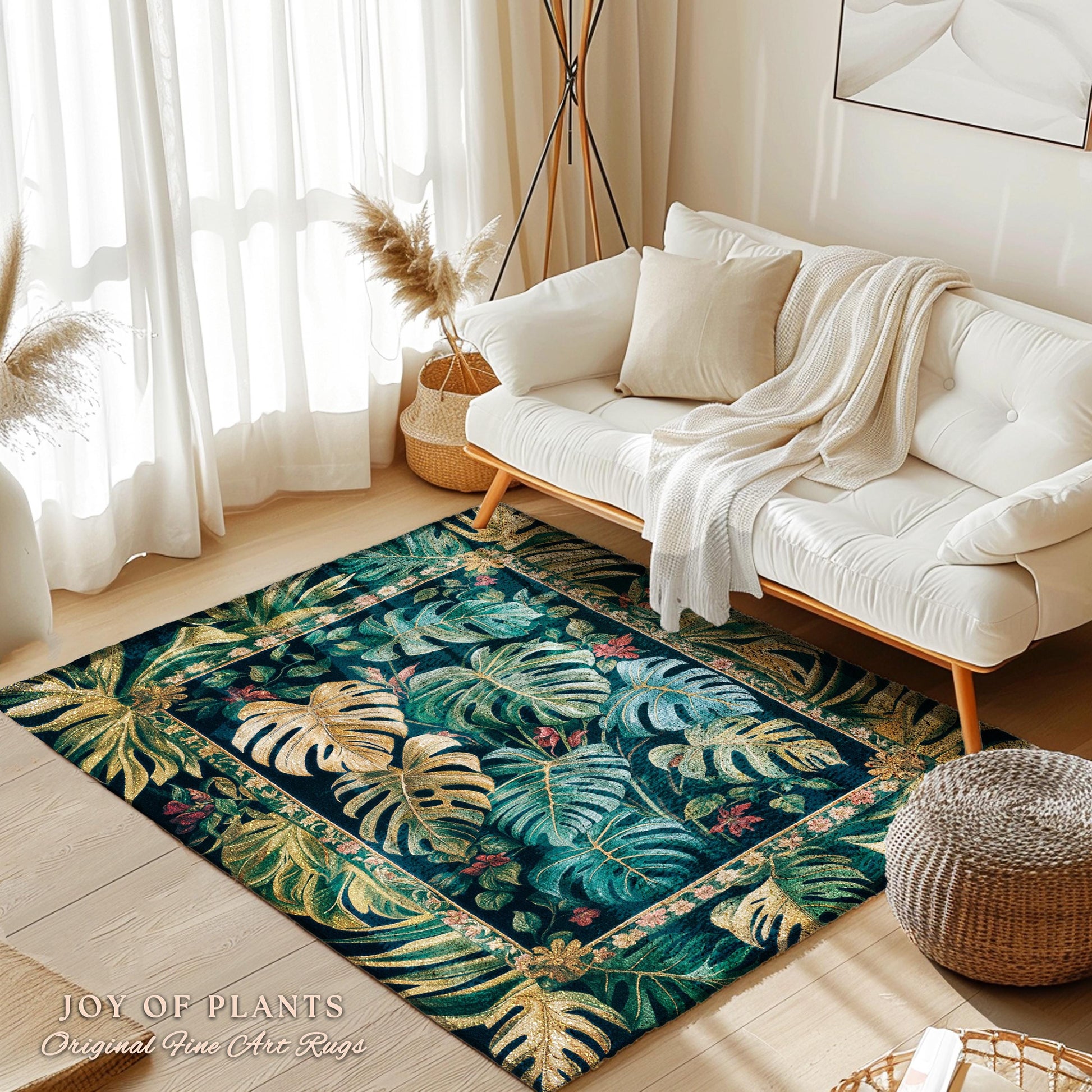 Jungle Inspired Monstera Rug | Maximalist Jungle Bedroom Vintage Tropical Houseplant Lover Accent Rug Woodland Statement Rug Plant Themed |