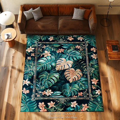 Monstera Greenhouse Accent Rug | Elegant Greenery Botanical Maximalist Bedroom Tropical Houseplant Lover Accent Rug Cottagecore Bright Color
