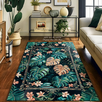 Monstera Greenhouse Accent Rug | Elegant Greenery Botanical Maximalist Bedroom Tropical Houseplant Lover Accent Rug Cottagecore Bright Color