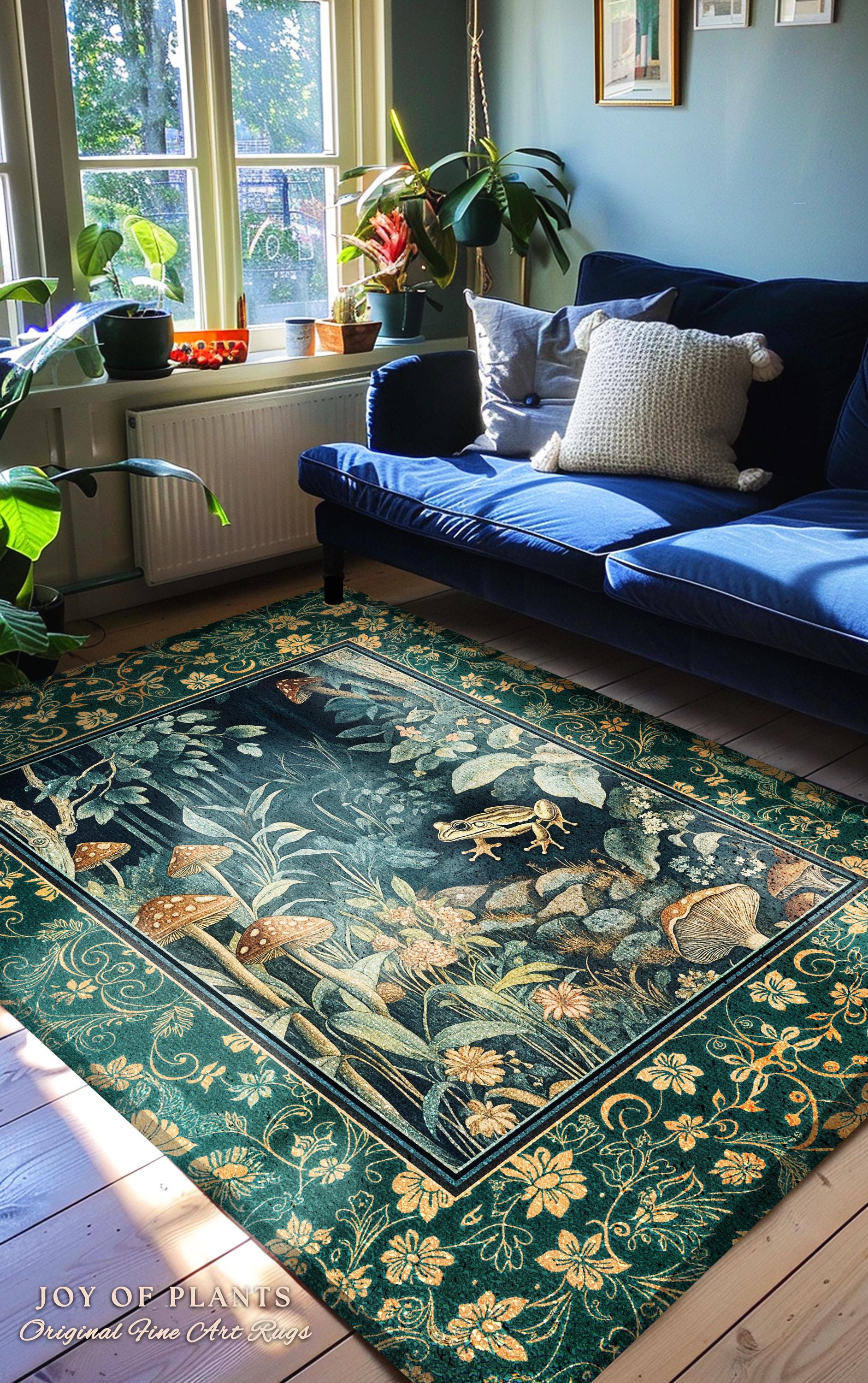 Retro Fungi Forest Area Rug | Botanical Wonders Mystic Cute Outdoorsy Accent Rug for Eclectic Bedroom Goblincore Fairycore Woodland Whimsy |
