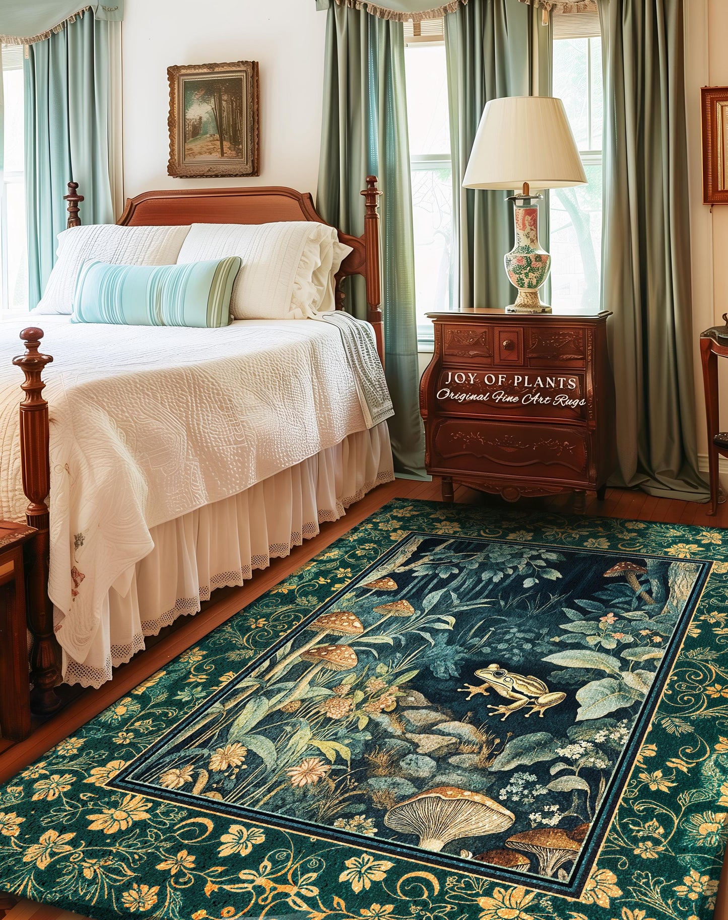 Retro Fungi Forest Area Rug | Botanical Wonders Mystic Cute Outdoorsy Accent Rug for Eclectic Bedroom Goblincore Fairycore Woodland Whimsy |