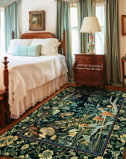 Magical Mushroom Folklore Forest Rug | Cute Woodland Area Rug for Bedroom Goblincore Forest Woodland Whimsy Toadstool Aesthetic Nature Lover