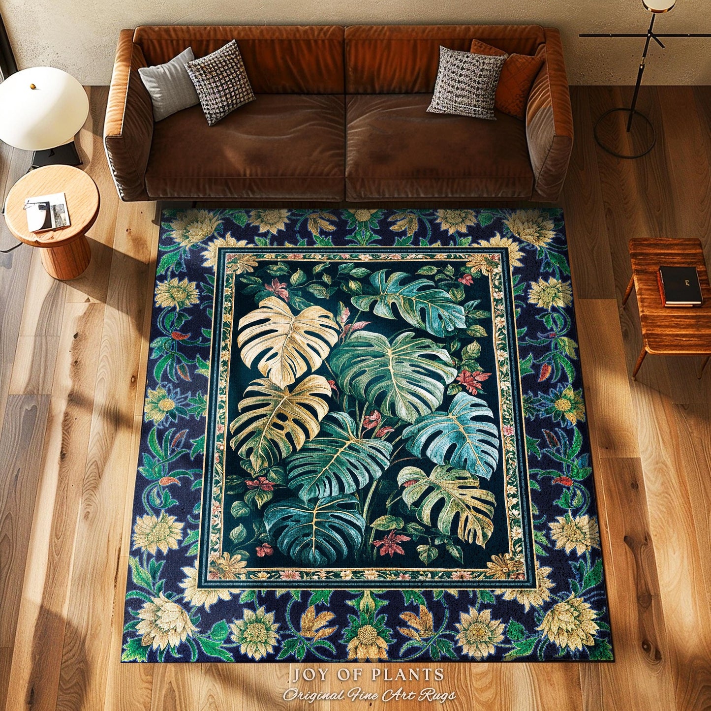 Enchanting Forest Tropical Statement Rug | Earthy Green Colors Maximalist Elegant Statement Rug Woodland Moody Jungle Vibe Plant Lover Room