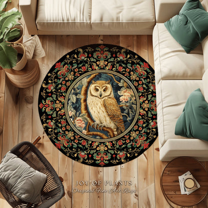 Ethereal Bedroom Round Owl Rug Morris Inspired Cottagecore Whimsical Room Soft Aesthetic Light Academia Style | Pastel Owl Home Decor Rug