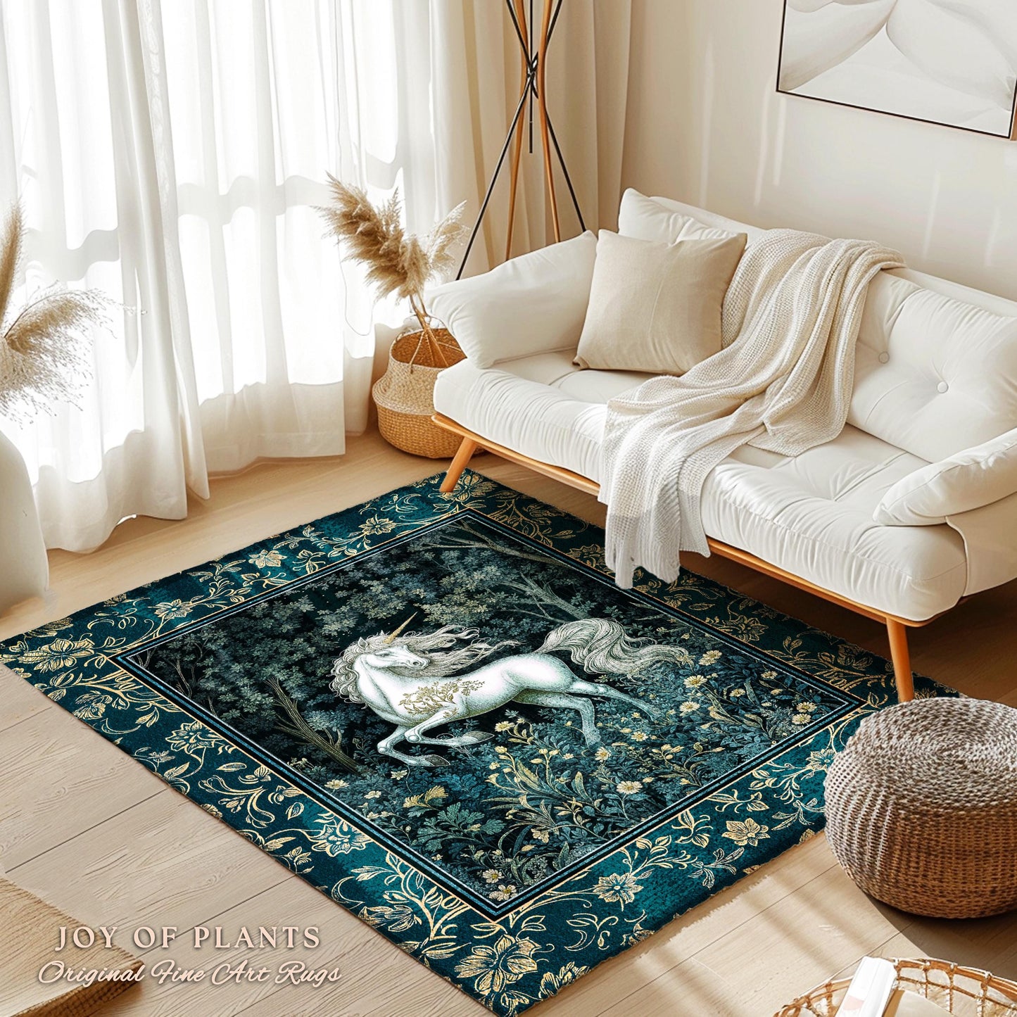 Enchanted Meadow Unicorn Area Rug | Victorian Fairycore Whimsical Ethereal Bedroom Rug Medieval Woodland Fairytale Magical Rustic Medieval |