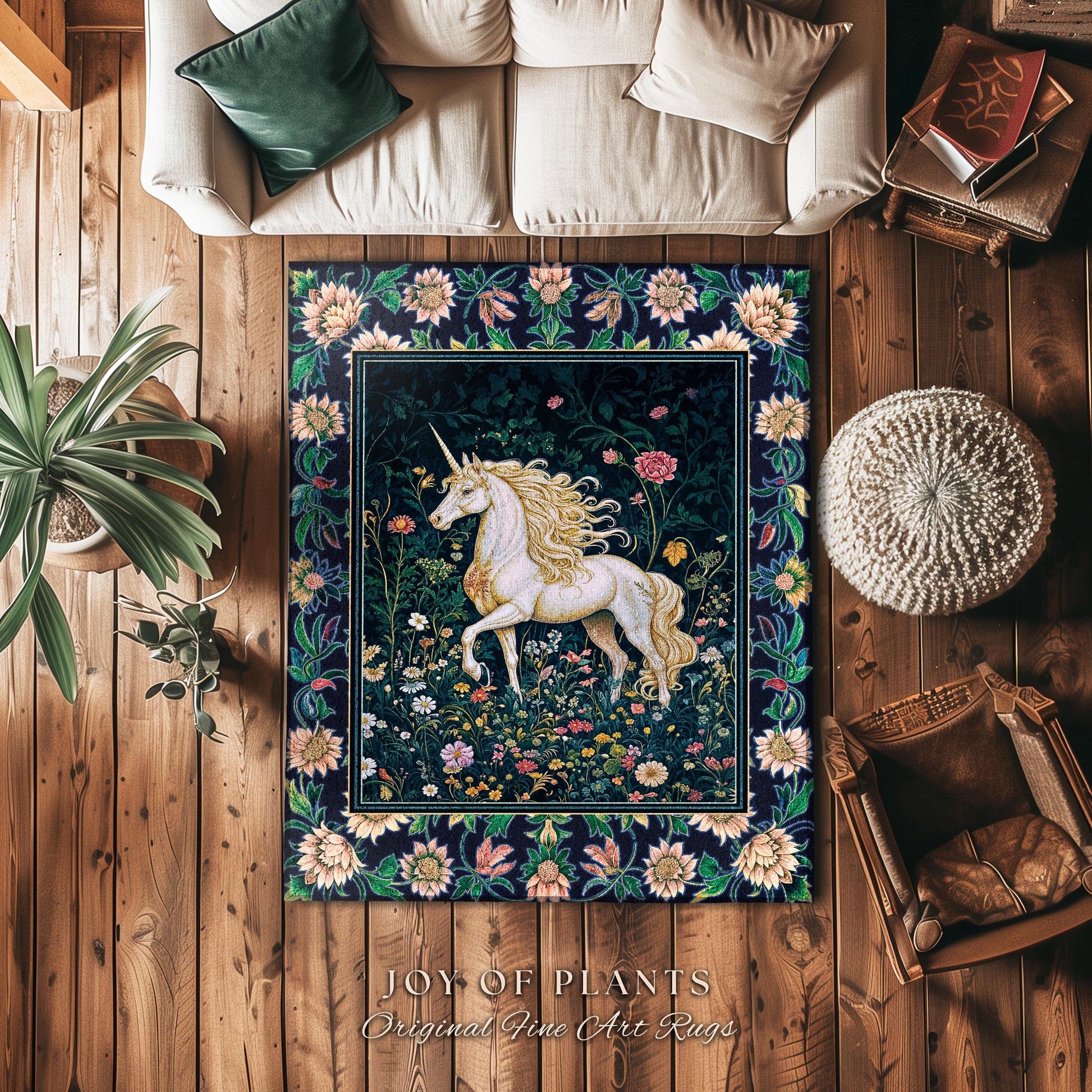 Storybook Elegance Magical Accent Rug | Unicorn Area Rug Dark Fairytale Gothic Maximalist Colorful Whimsical Victorian Fairycore Area Rug |