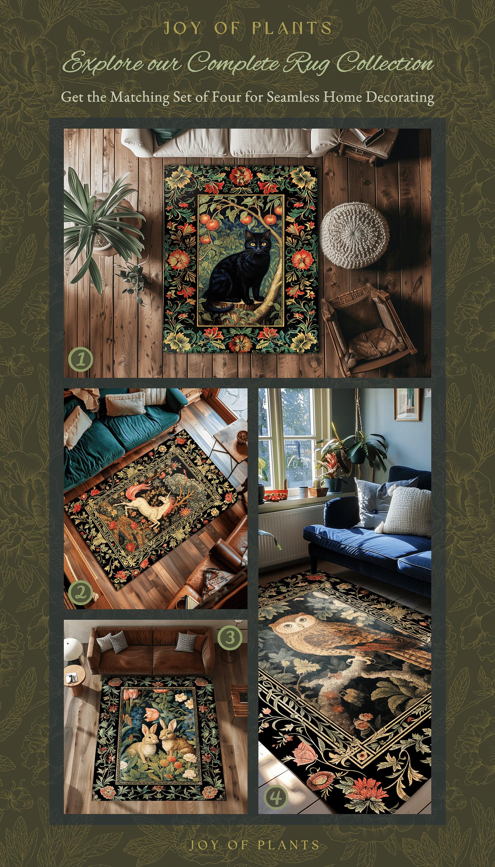 Pastel Floral Rabbit Bedroom Decor William Morris Inspired Cottagecore Room Light Academia Rug | Mystical Home Bunnies in the Tulips Rug