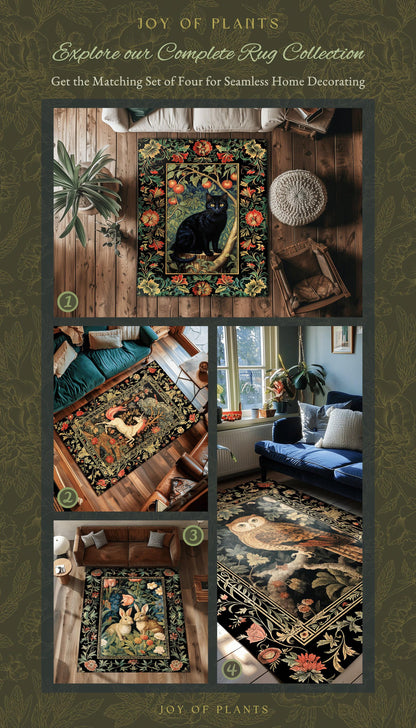 Pastel Floral Rabbit Bedroom Decor William Morris Inspired Cottagecore Room Light Academia Rug | Mystical Home Bunnies in the Tulips Rug