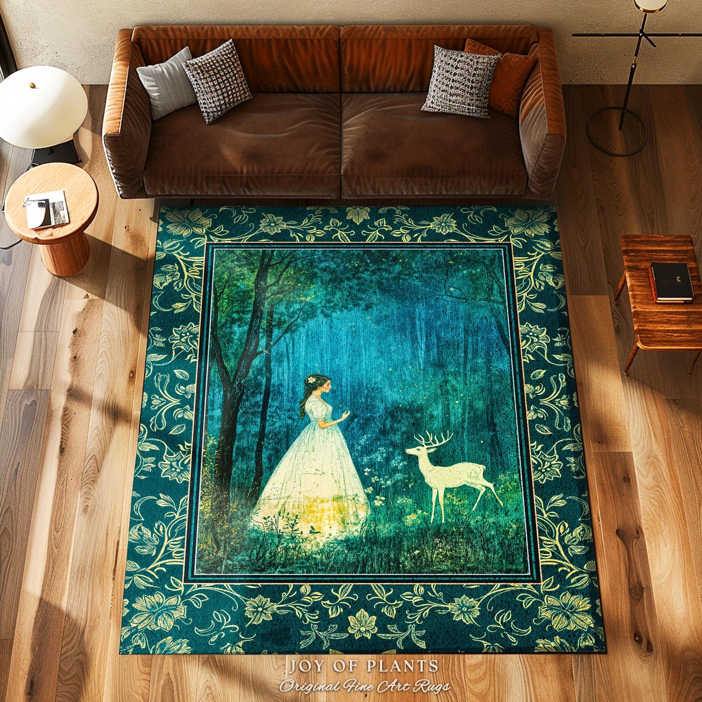 Spirit Animal Magic Forest Rug | Woodland Folklore Accent Rug Spiritual Meaning Enchanted Woods Botanical Whimsical Deer Ethereal Goddess |