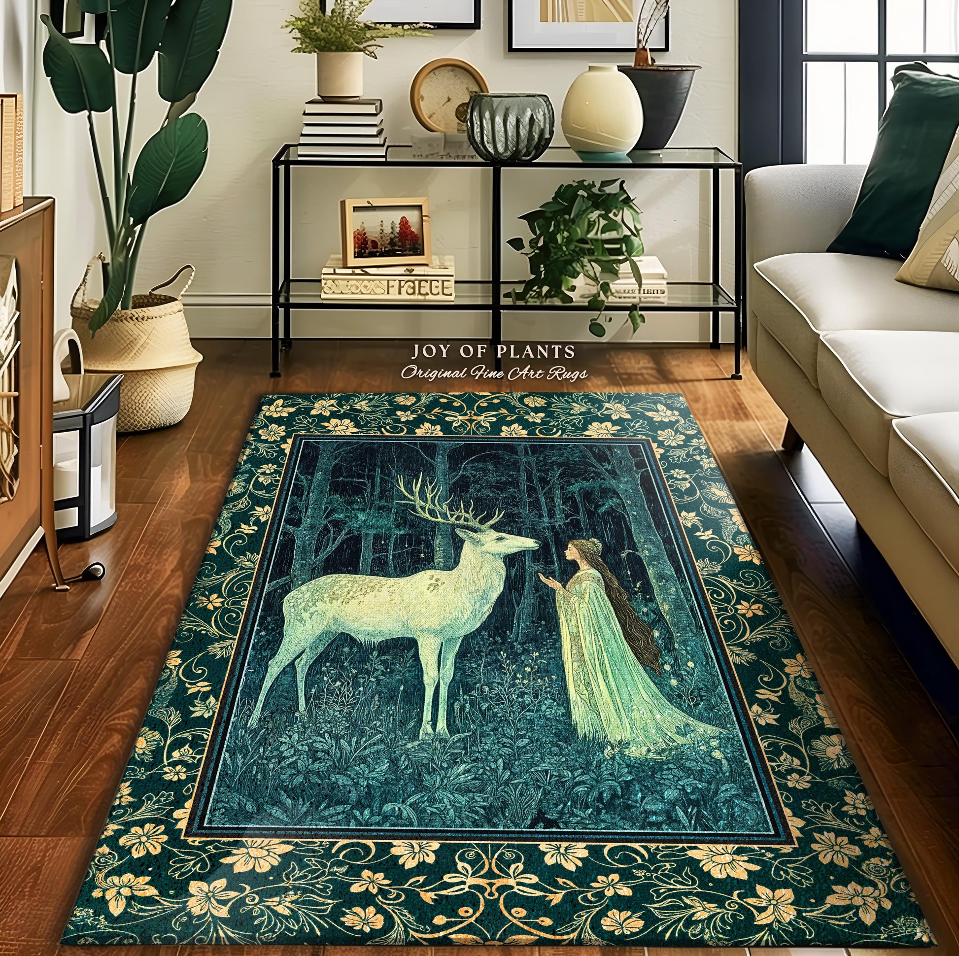 Medieval Princess Woodland Magic Rug | Ancient Spirits Ethereal Forest Area Rug Mystic Woods Folklore Home Accent Elegant Cottagecore Decor