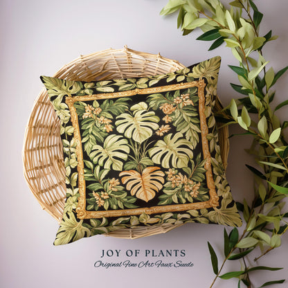 Forestcore Tropigoth Woven Pillow | Jungle Whimsy Dark Academia Bedroom Cottagecore Houseplant Lover Maximalist Tapestry Cushion Botanical |