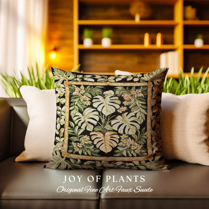 Forestcore Tropigoth Woven Pillow | Jungle Whimsy Dark Academia Bedroom Cottagecore Houseplant Lover Maximalist Tapestry Cushion Botanical |