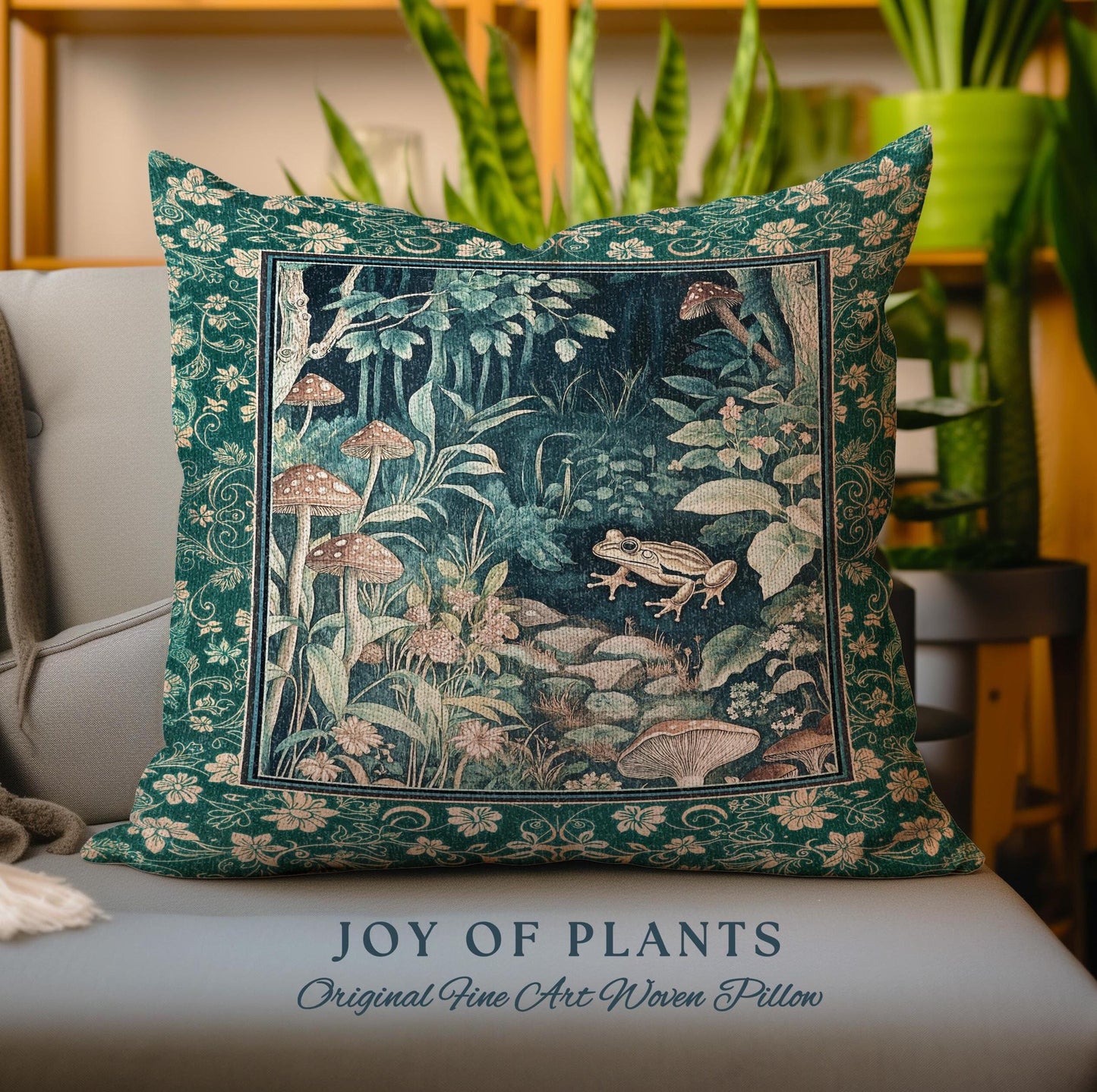 Retro Fungi Forest Accent Pillow | Botanical Wonders Mystic Cute Outdoorsy Cushion for Eclectic Bedroom Goblincore Fairycore Woodland Whimsy
